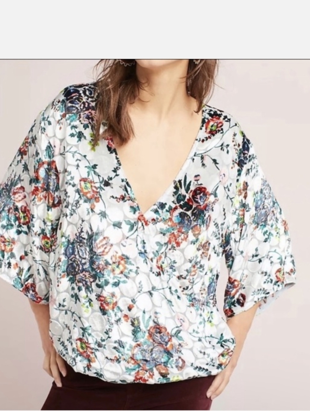 AnthropologieAnthropologie Maeve Umi Wrap Top Floral Velvet Flocked, Over Size
